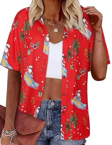 LILYCHIC Womens Christmas Hawaiian Shirts Casual Button Down Floral Tropical Summer Beach Hawaiian Outfits - Image 1