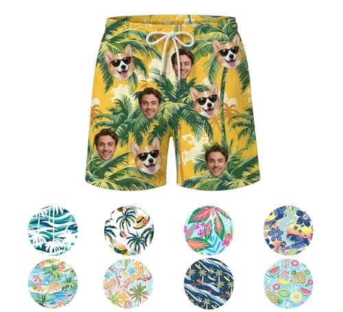 Personalized Photo Mens Swim Trunks, Custom Funny Hawaiian Board Shorts, Lightweight Loose Fit Swim Shorts Ideal Gift for Husband Boyfriend Father - Image 1