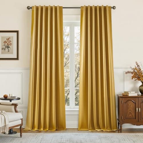 HOMEIDEAS 100% Blackout Faux Silk Gold Curtains 52W x 84L 2 Panels