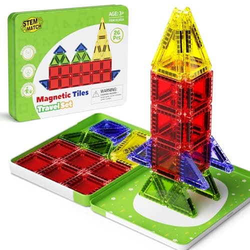 STEM MATCH Magnetic Tiles Travel Set for Toddlers - Montessori Educational Sensory Building Blocks, Preschool Learning Toys for 3+ Year Old Boys Girls - Image 1