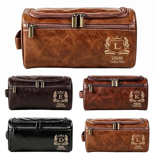 VBAIFAyy Personalized Leather Toiletry Bag for Men, Custom Engraved Hanging Dopp Kit with Name, Waterproof Travel Shaving Organizer, Durable Multi-Pocket Gift for Dad Husband Uncle Groomsmen Christmas - Image 1