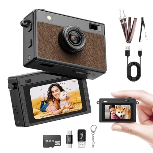 HOTU Mini Keychain Camera, 2K 20 MP Mini Digital Camera with 16G Card Travel and Vlog, Long Battery Life, Photo Video Camera Compact and Portable for Kids, Teens, Brown - Image 1