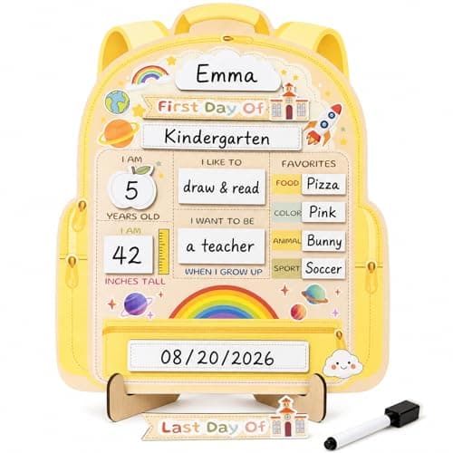 First Day of School Sign - My First and Last Day of School Board, Reusable Back to School Sign Supplies Wooden Dry Erase Board with Marker for Preschool, Pre-K, and Kindergarten (Pastel Yellow)