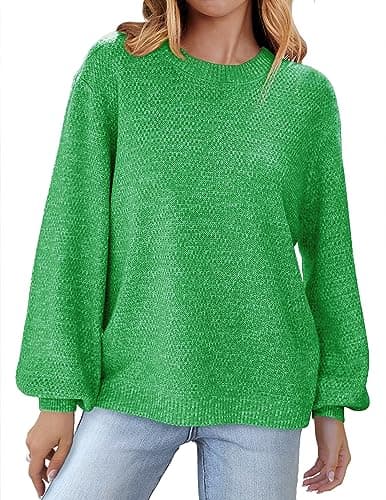 MEROKEETY Sweaters for Women Fall Winter 2026 Oversized Pullover Spring Crew Neck Long Sleeve Heathered Knit Tops Green X-Large - Image 1