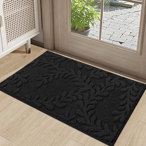 BEQHAUSE Door Mats 20”x32”, Non-Slip TPR Backing Entryway Doormat, Super Absorbent Welcome Mat for Front Door, Mud Shoes & Paws, Washable Entry Rugs, Black - Image 1