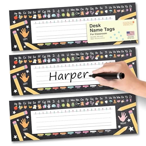 Hadley Designs Desk Name Tags for Classroom –36 Student Name Tags for Desks, Name Plates for Classroom Decor, Teacher Supplies, Chalkboard Nametags, 1st-3rd Grade Kindergarten Preschool Must Haves - Image 1