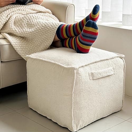 Ottoman Foot Rest Square Pouf with Side Handles - Soft Fabric with Storage, Easy to Move for Living Room, Home Decor & Daily Lounging,A Square Modern Foam Filled Foot Stool Perfect to Rest Your Feet - Image 1