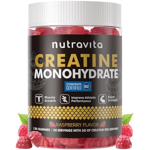 Nutravita Creatine Monohydrate Gummies for Men & Women-5g of Creatine Monohydrate per Serving - Sugar Free,Vegan, Raspberry Flavor, 120 Count