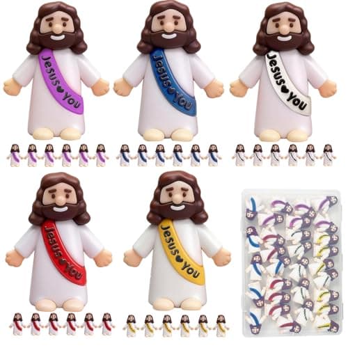 Goherii Little Jesus Figures - 30 Pack Tiny Jesus Figures to Hide and Seek, 5 Color Mini Jesus Figurines in Bulk for Easter Egg Christmas Stuffers Fillers, Christian Party Favors Religious Gift - Image 1