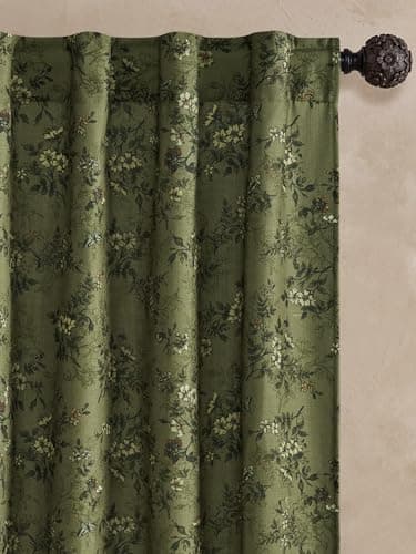 NICETOWN Forest Green Floral Linen Curtains 52x36 Inch 1 Piece - Image 1