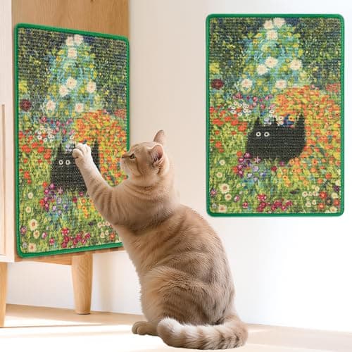 LESISSMER Sisal Cat Scratcher Mat, Cat Wall Scratcher for Indoor Cats, 23.6x15.7 Inch Cat Scratch Pad with Hook & Loop, Wall Mounted Cat Scratching Post to Protect Couch and Carpet(Flower Garden)