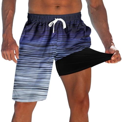 westwolf Men's Board Shorts Black Mens Swimming Trunks with Compression Liner 9 Inch Surfing Beach Shorts Liner Swim Suits Board Shorts Black Swimming Trunks for Holiday L - Image 1