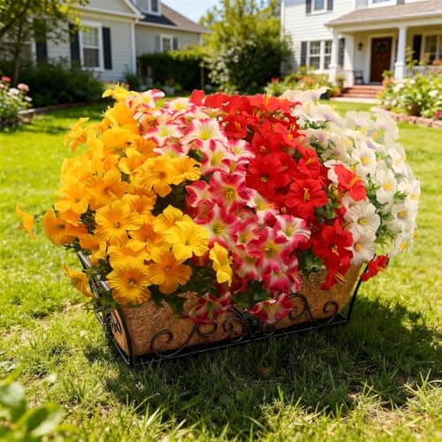 UJROQI Artificial Flowers for Outdoors Fake Plants Outside, 16 Bundles Silk Morning Glory with Eucalyptus, UV Resistant Realistic Faux Flowers for Planters Porch Patio Garden Balcony Decor (4 Color) - Image 1