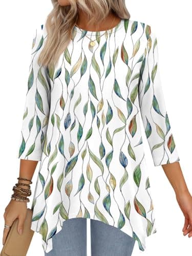 JUSTFASHIONNOW Womens Summer Tops Dressy Casual Cute Tops for Women Spring Break Essentials Floral Printed Shirts for Leggings(White-green,Small - Image 1