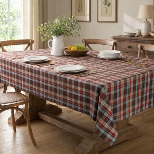 UWWGKK 55x55 Inch Plaid Tablecloth Square Woven Checkered Table Cover - Image 1