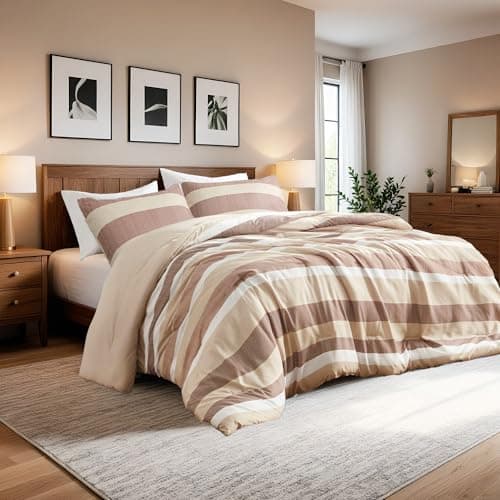 Regency Heights King Size Comforter Set Terracotta - 3 Pieces Modern Clay Brown Striped Quilt Bedding All Season Soft Lightweight Reversible Bed Set with Comforter & Shams - Image 1