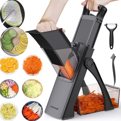 Jonscook All-in-1 Update Safe Mandoline Slicer for Kitchen, Food Chopper with Container, Thickness Adjustable Vegetable Chopper, Potato French Fry Cutter Tomato Apple Slicer Onion (BlackKnight) - Image 1