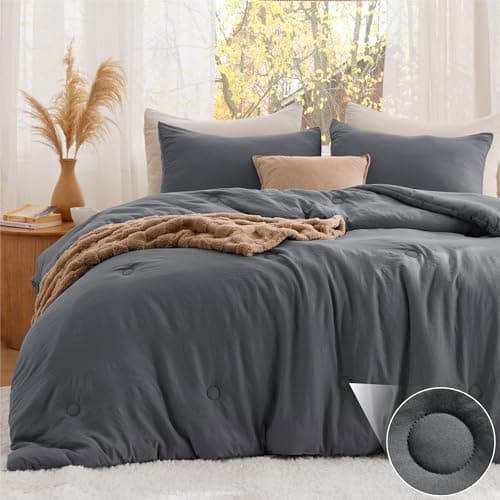 Bedsure King Size Comforter Set Dark Grey, Soft Prewashed King Bedding, Quilted Comforter with Circle Design, Down Alternative Comforter for All Seasons, 3 Pieces Bed Set with 2 Pillow Shams