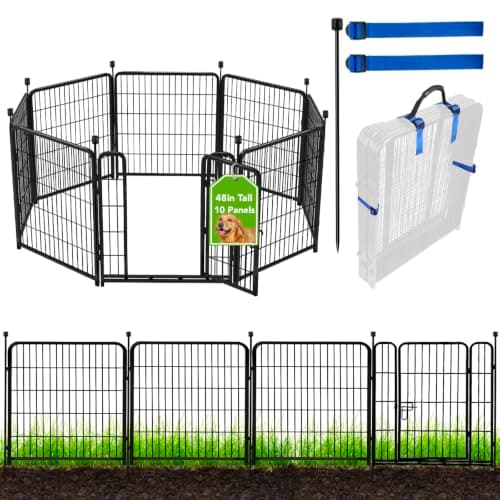 ADAVIN Tall Garden Fence, 48 in(H) 10 Panels Heavy Duty Iron Metal Animal Barrier Fence, Indoor or Outdoor Dog Playpen, Temporary Fence, No Dig Garden Border Fencing for Yard, Total 22.1 FT(L),Black - Image 1