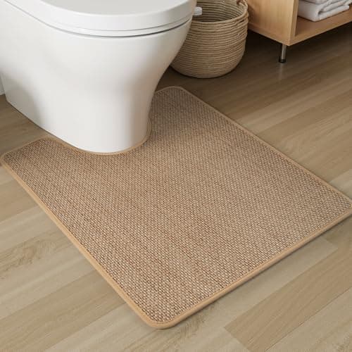 PADOOR Braided Toilet Rugs U Shaped, Non Slip Toilet Mats for Bathroom Floor Machine Washable Super Absorbent Contour Bath Rugs for Toilet Mat Quick Dry U Shaped Toilet Rug, 20''x24'' Beige - Image 1