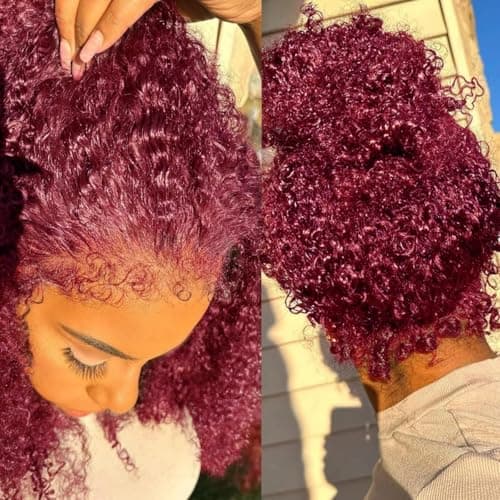250 Density Hidden Strap 360 Full Lace Front Wigs Human Hair Pre Plucked Bleached Konts Pre Cut Lace Deep Wave HD Lace Frontal Wig with Drawstring Burgundy Wig Human Hair 360 Glueless Wigs(22 inch) - Image 1