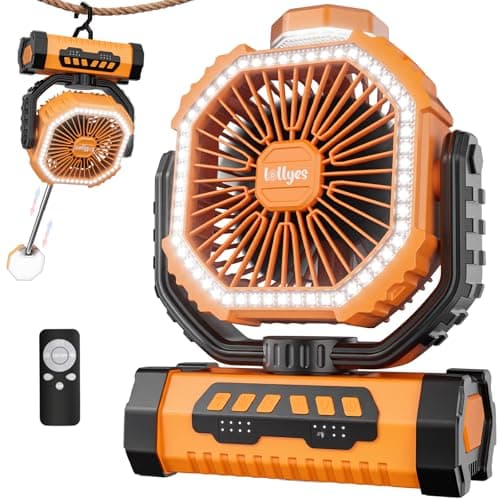 Rechargeable Camping Fan with Telescopic LED Lantern & Remote, 20000mAh USB C Battery Operated Portable Tent Fan, 360° Rotating Hook, 4 Speeds for Outdoor, RV, Travel, Beach, Home Emergency (Orange) - Image 1