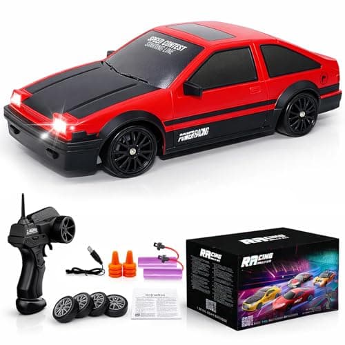 Remote Control Car RC Drift 2.4GHz 1:24 Scale 4WD 15KM/H High Speed Model Vehicle with LED Lights Drifting Tire Racing Sport Toy for Adults Boys Girls Kids Gift 2Pcs Rechargeable Batteries - Image 1