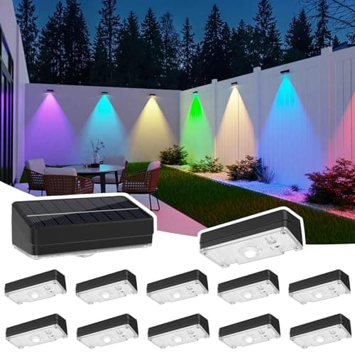 ZCXLIGHT Solar Fence Lights,Fence Lights Solar Powered Waterproof IP65 Multicolor Led 12 Fixed Colors &RGB Color Changing for Pool, Deck, Patio, Porch, Stairs, Holiday-12pack - Image 1