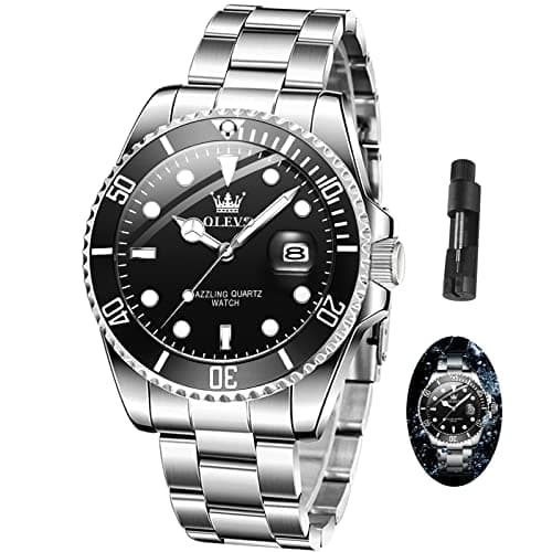 OLEVS Silver Watch for Men with Luminous Day Easy to Read Rotatable Bezel Dial, Stainless Steel Waterproof Analog Quartz Classic Mens Watches Gift para Mujer - Image 1