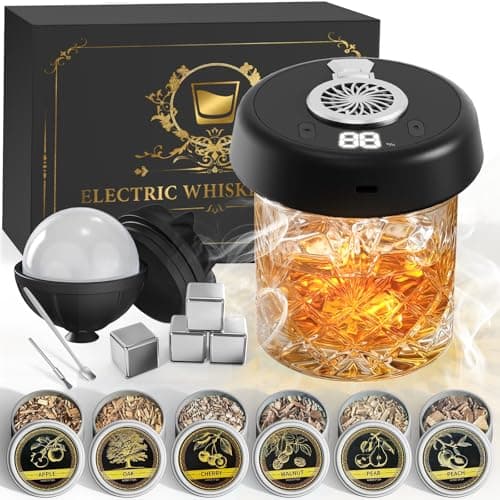Electric Whiskey Smoker Kit with 7 LED Light Modes, Rechargeable Cocktail Smoke Infuser, 6 Natural Wood Chips, Stainless Steel Ice Cubes & Sphere Mold, Bourbon Gift Set for Men, Dad, Husband - Image 1