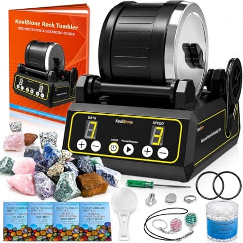 KoolStone C1 Rock Tumbler Kit - Large 2.5LB Rotary Rock Tumbler for Adults & Hobbyists, Quiet Rubber Barrel, Adjustable Timer & Speed, Complete Gem Polishing Kit with Memory Function - Image 1