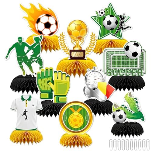 Nutrikeep 10 Pcs Soccer Party Decorations, 3D Soccer Honeycomb Centerpiece, Soccer Centerpieces for Table with Reusable Paper Clips for 2026 Matches Soccer Theme Birthday Party Supplies - Image 1