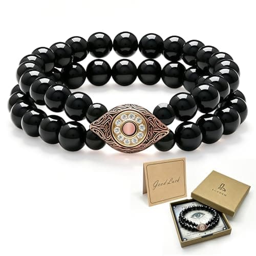 Evil Eye Bracelets for Men, 8MM Black Obsidian Lapis Lazuli Tiger Eye Stretch Beaded Protection Bracelet Guardian Jewelry Gifts with Meaning Card Meaningful Gift for Him (Birthday/Graduation/New Job) - Image 1