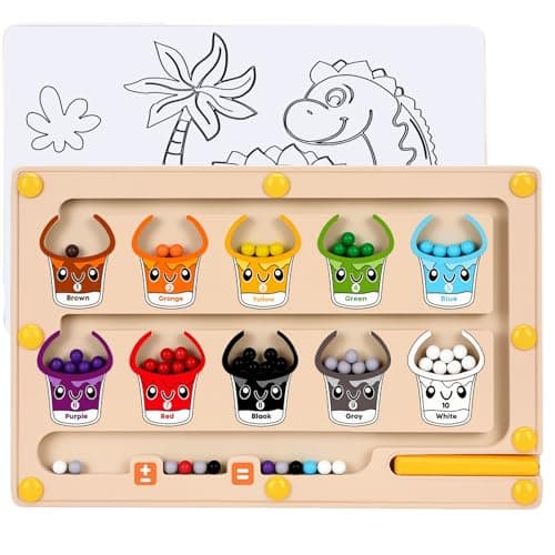 2 IN 1 Magnetic Color and Number Maze, Montessori Toys with Drawing Board for 3 4 5 Year Old, Wooden Magnet Balls Puzzles, Learning Educational Toys for Kids Toddlers Boys Girls Christmas Birthday - Image 1