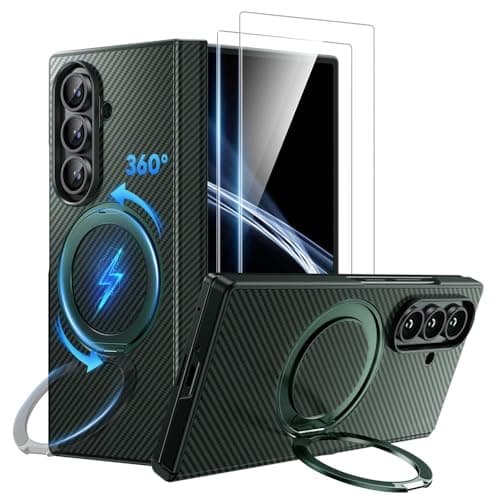 WSKEN for Samsung Galaxy Z Fold 7 Case with 360° Magnetic Stand - Military Grade Shockproof Case with 2 X Screen Protector, Compatible with MagSafe, Carbon Fiber Texture Design for Z Fold 7 Green - Image 1