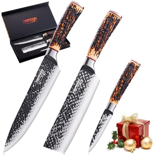 Topfeel kitchen knife set, 3 PCS Japanese Chef Knife Set, Hand Forged High Carbon Stainless Steel Knives Sets,Ultra Sharp Professional Chef Knives Sets with Unique Antler-like Handle - Image 1