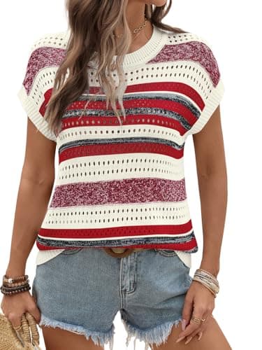 Ivicoer Plus Size Womens Clothing Womens Summer Tops Cute Cap Sleeve Crewneck Crochet Top Hollow Out Sweater Cruise Outfits Resort Wear XL - Image 1