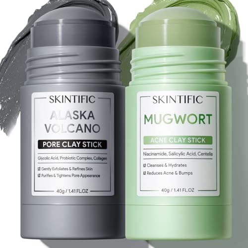 SKINTIFIC Clay Mask Stick Duo: Deep Pore Cleansing Blackhead Remover + Mugwort Soothing Redness Control Mud Mask Set - Image 1