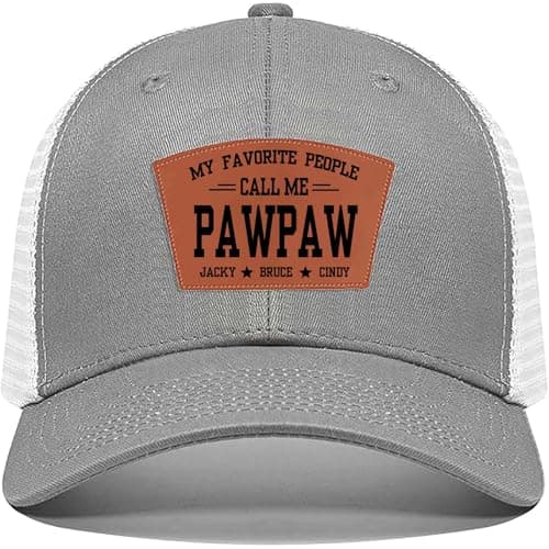 Custom Pawpaw Hat Gifts for Men Christmas Father's Day Birthday Adjustable Carve Leather Pattern Baseball Cap Trucker Hat - Image 1