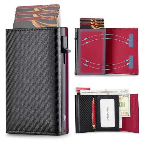 VANNANBA Mens Wallet Card Holder, Pop Up Aluminum Case Smart Wallet for Men RFID Blocking Trifold Slim Magnetic Closure, 9-13 Card Capacity | ID Window | Cash Slot - Image 1