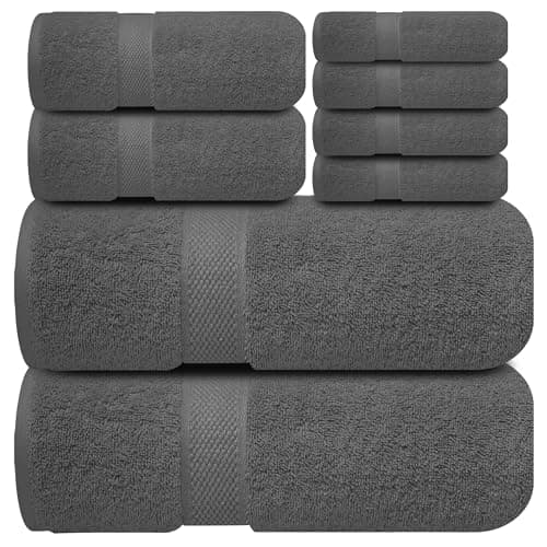 Infinitee Xclusives Luxury 100% Cotton Towel Set â 8 Piece Bathroom Towel Set (2 Bath Towels, 2 Hand Towels, 4 Washcloths) â Soft & Absorbent Towels for Bathroom (Shadow Grey) - Image 1