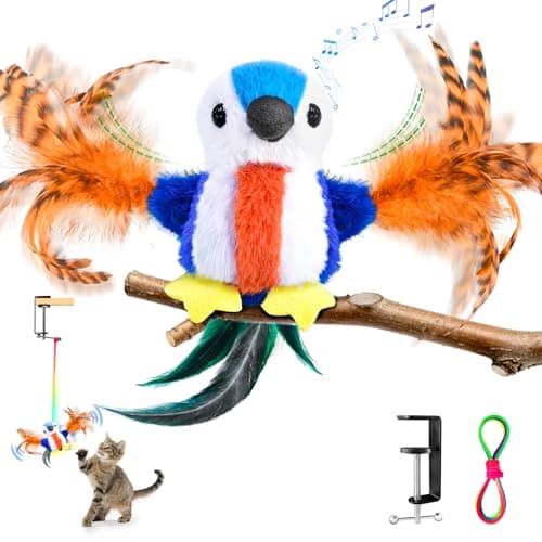 Zeepet Cat Toys Flapping Bird, Catnip Toys for Indoor Cats Interactive Automatic Kitten Toy Kicker - Baby Plush/Feather/Crinkle, Rechargeable 4 Sounds/Off, Timed & Touch Activated, Clip & Hanging Rope - Image 1