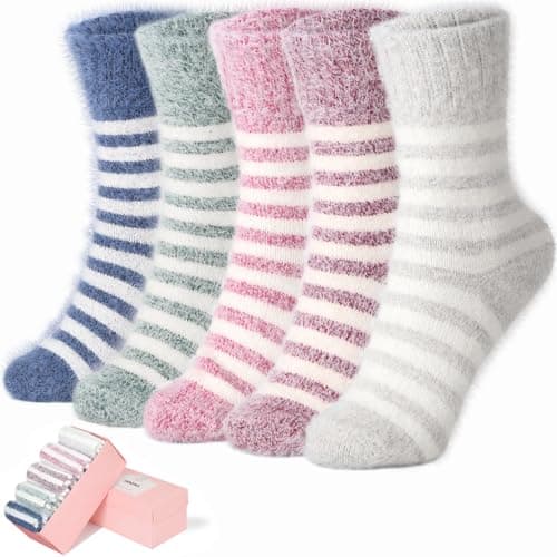 SISOSOCK 5 Pairs Fuzzy Soft Cozy Comfortable Socks for Women, Casual Sleep Comfy Socks, Perfect Warm Winter Gifts for Women - Image 1