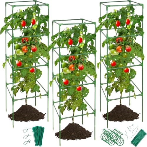 Jesosia 3 Pack Tomato Cages for Garden - 48" Square Tomato Cage for Pots & Raised Garden Bed - Heavy Duty Tall Tomatoes Trellis Plant Stakes Support for Vertical Climbing Plants Vegetables & Flowers - Image 1