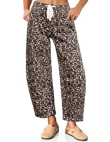 Vetinee Baggy Jeans Leopard Jeans for Women Pull On Leopard Womens Pants Cheetah Pants for Women Bleached Sand Leopard XX-Large - Image 1