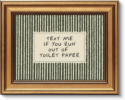 Gold Framed Wall Art, Funny Bathroom Canvas Prints, Text Me If You Run Out Of Toilet Paper Picture Wall Decor, Striped Humorous Decor for Bathroom Toilet Restroom 12x16 inch - Image 1
