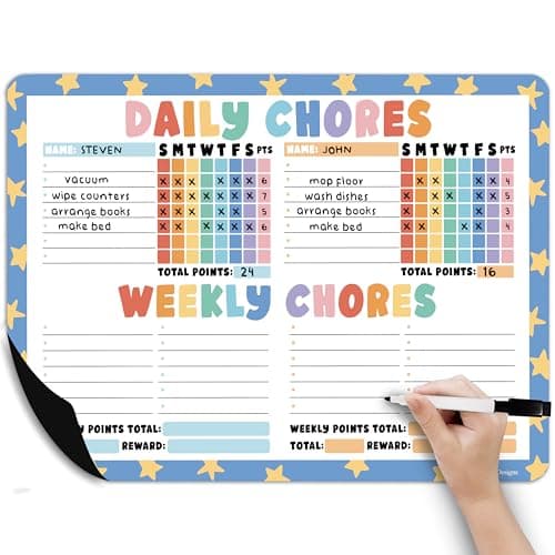Hadley Designs Magnetic Chore Chart for Kids Multiple - Chores Board for Refrigerator, Dry Erase Task Chart for 2 Kids Daily Behavior, Family Weekly Planner for Teen and Adults, Blue Chore Board - Image 1