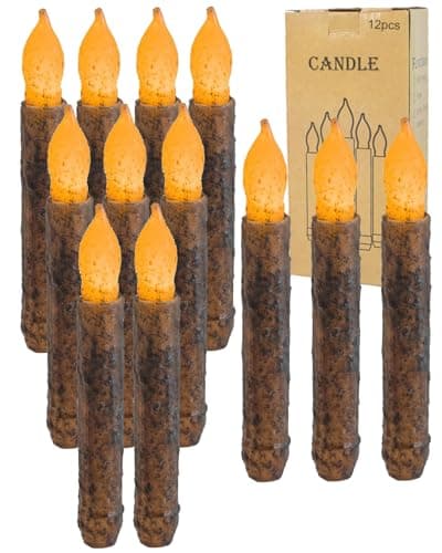 ONEIHOMM 12 Pcs 6.5'' Real Wax Primitive Candles with Timer,Auto-On 6 Hours and Off 18 Hours Everyday, Hand Dipped Rustic Flameless Taper Candles for Christmas Country Home Primitive Decor - Image 1
