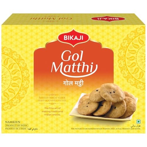 Bikaji Gol Mathi, 14.11 oz ( 400 g ) – Authentic Indian Savory Crackers (Mathri) – Indian Sweets, Handcrafted Flaky Snack Bites with Traditional Spices – Bikaneri Namkeen – Ready-to-Eat Festive Snack for Parties & Everyday Munching - Image 1