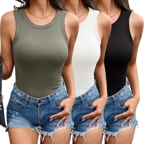 MLYENX 3 Pack Tank Tops for Women Sleeveless High Neck Ribbed Casual Basic Stretchy Fitted Summer Going Out Fashion Clothes - Image 1